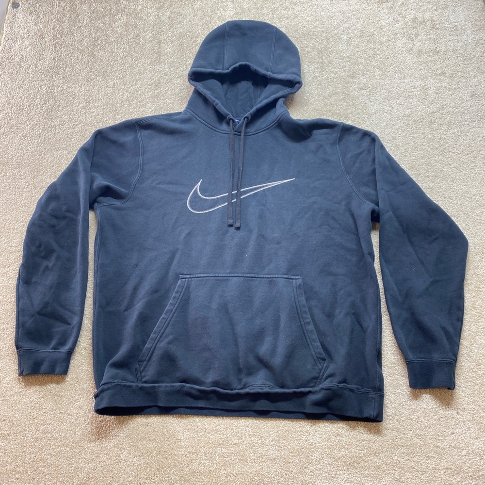 Nike Sweatshirt Mens Large Black Center Swoosh Logo Hoodie‎ Pullover
